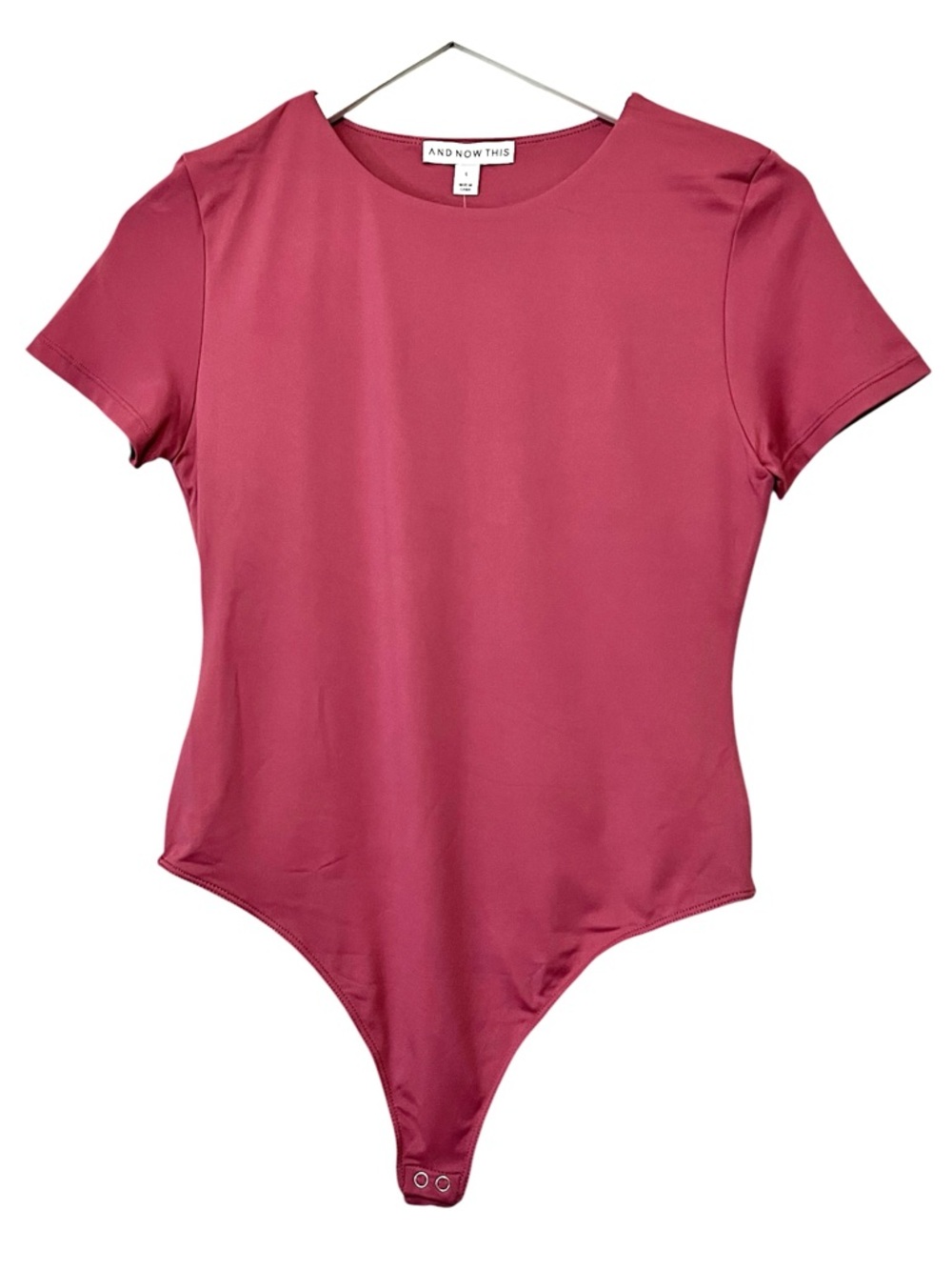 And Now This Smooth Short Sleeve Bodysuit Thong, Crew Neck, Pink, Large‎
